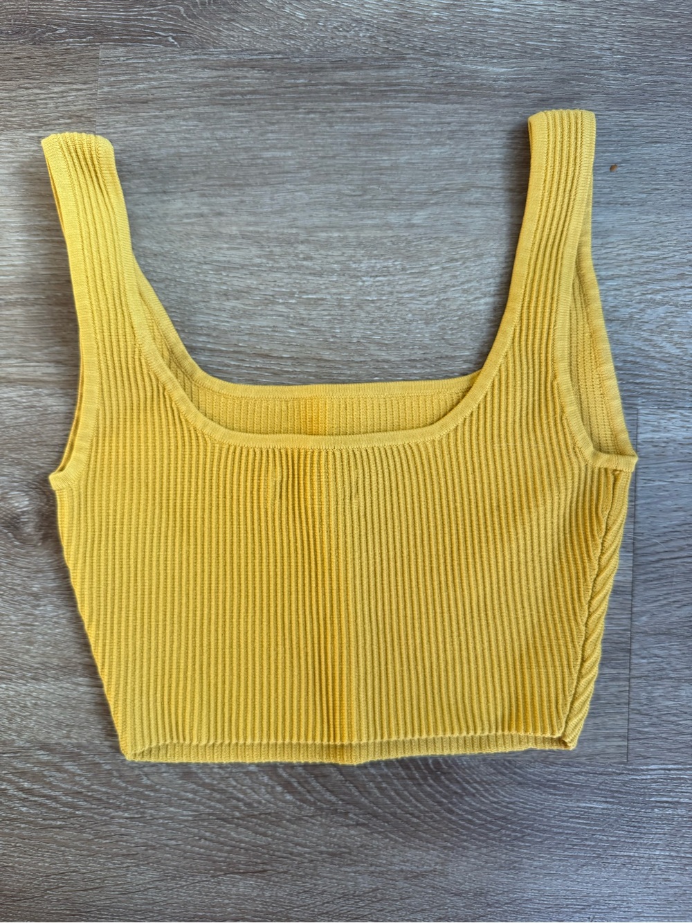 Babaton Mustard Yellow Ribbed Square-Neck Crop Tank